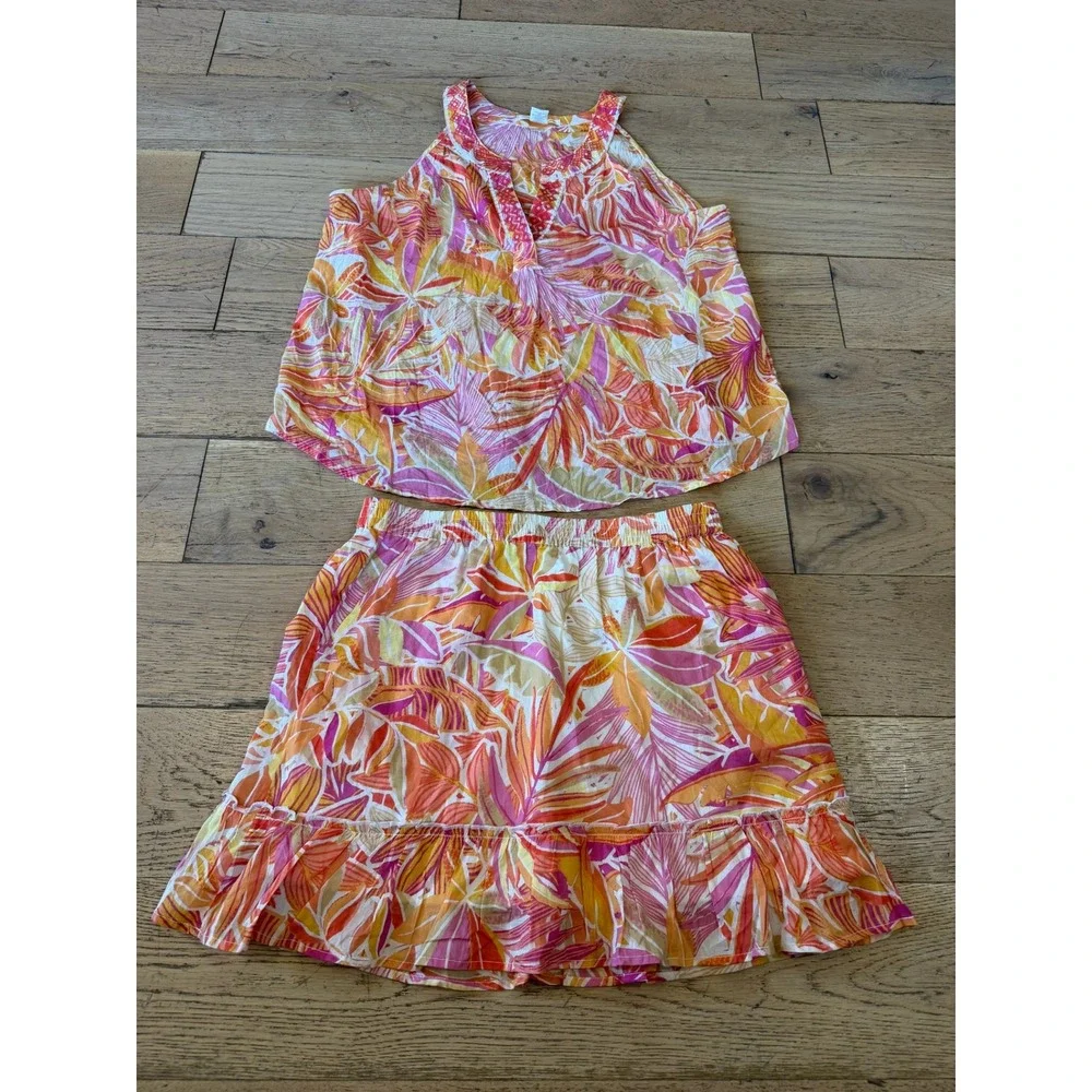C&C California Tropical Skirt Set L & XL Pink Orange Boho Summer (2118)‎